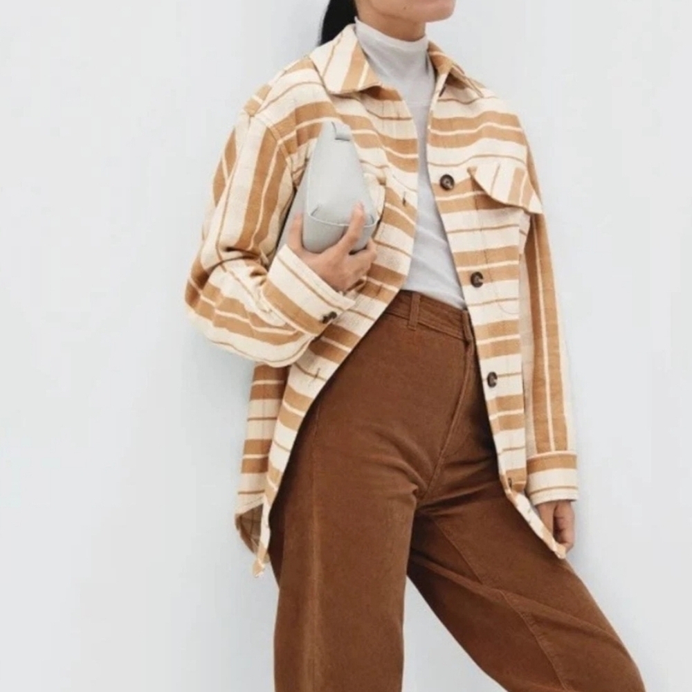 Everlane Beige and Brown Striped Shirt